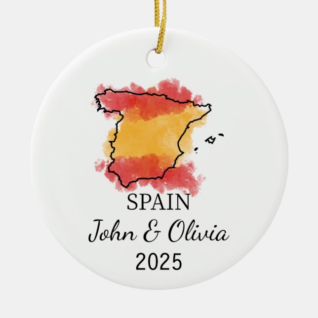 Personalisiertes spanisches Ornament, Spanien Flag Keramik Ornament (Vorne)