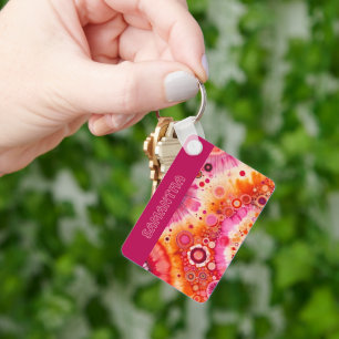 Personalisiertes Spaß Retro Orange Hot Pink Kunstm Schlüsselanhänger