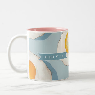 Personalisiertes Spiegelei-Muster Lustig Blau Komi Zweifarbige Tasse