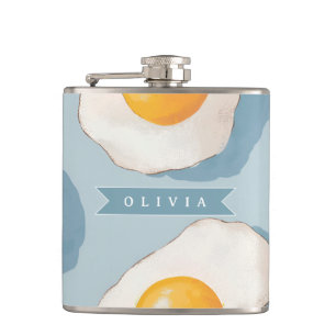 Personalisiertes Spiegelei-Muster Spaß Blau Lustig Flachmann