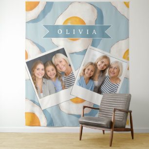 Personalisiertes Spiegelei-Muster Spaß Blau Lustig Wandteppich