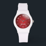 Personalisiertes Sporting Red Design Armbanduhr<br><div class="desc">Rote Design-Uhr bereit für Sie zu personalisieren. ✔ HINWEIS: ÄNDERN SIE NUR DIE VORLAGEBEREICHE, DIE SIE BENÖTIGEN! 😀 Sie können den Text bei Bedarf entfernen und neu hinzufügen, was immer Sie möchten und welchen Schriftart Sie möchten. 📌 Wenn Sie weitere Anpassungen benötigen, klicken Sie bitte auf den Button "Weitere Anpassungen...</div>