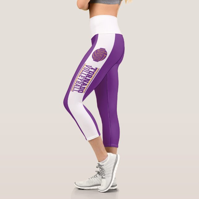 Personalisiertes Sportteam Logo Volleyball Lila Capri Leggings (Links)