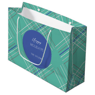 Personalisiertes städtisches Grün-Blau-Tartan Große Geschenktüte