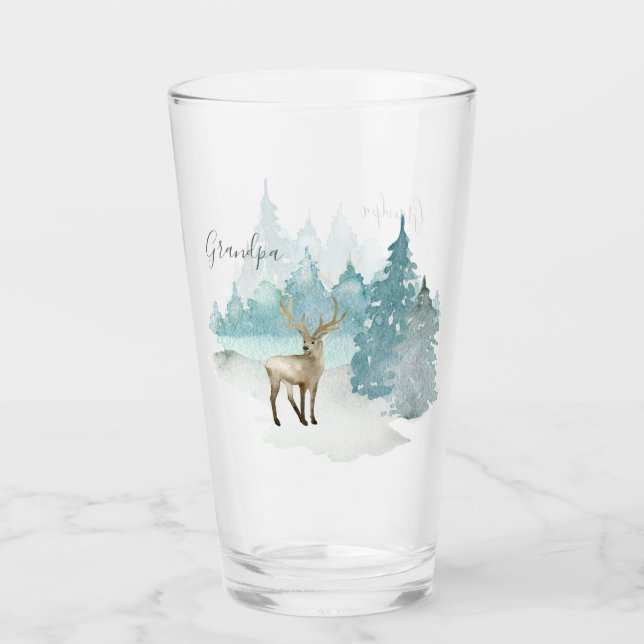 Personalisiertes Stag Deg im Winterwald Glas (Vorderseite)