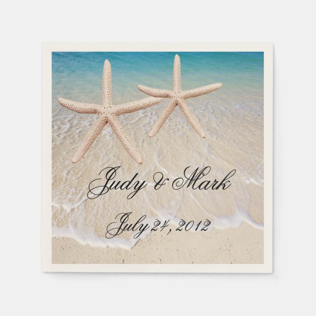 Personalisiertes Starfish Beach Hochzeitspapier Na Serviette (Vorderseite)