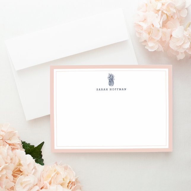 Personalisiertes Stationery Pink & Navy Ananas fla Mitteilungskarte (Von Creator hochgeladen)