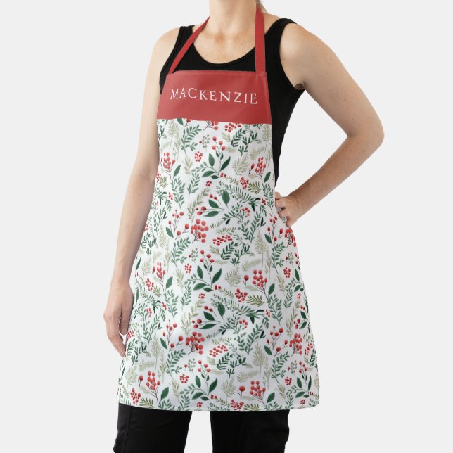 Personalisiertes Stechpalmen-Beeren-Grünmuster Schürze (InSitu)