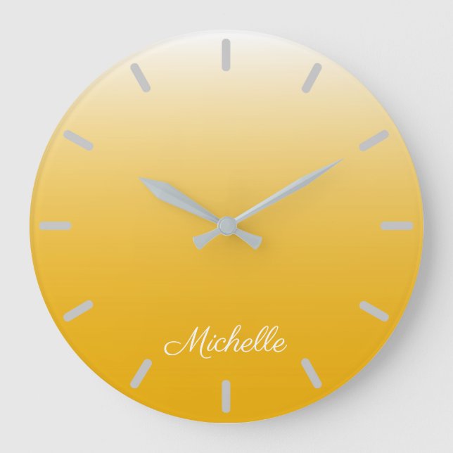 Personalisiertes Steigung ombre Gelb Große Wanduhr (Vorderseite)