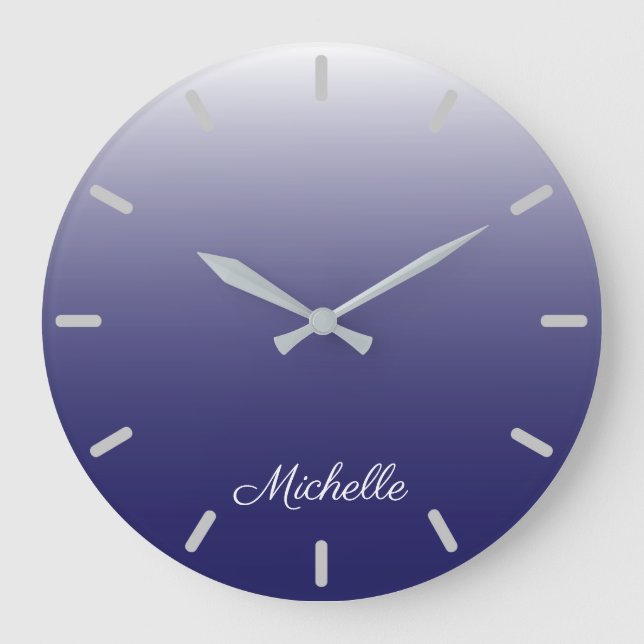 Personalisiertes Steigung ombre Marineblau Große Wanduhr (Vorderseite)