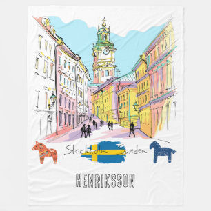 Personalisiertes Stockholm Sverige Aquarellmalerei Fleecedecke