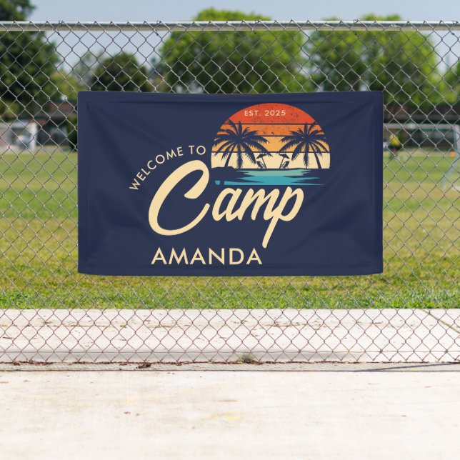 Personalisiertes Strandcamp-Junggesellinnenabschie Banner (Insitu)