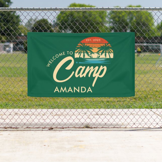 Personalisiertes Strandcamp-Junggesellinnenabschie Banner (Insitu)