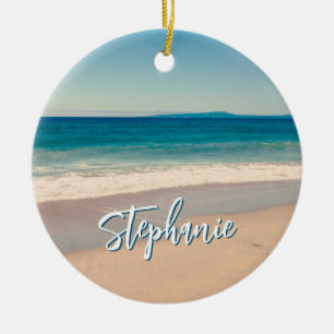 Personalisiertes Strandfoto Ozean Blau Landschaft Keramik Ornament