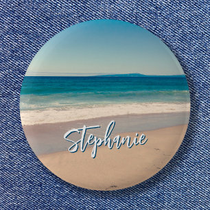 Personalisiertes Strandfoto Ozean Blau Landschaftl Button