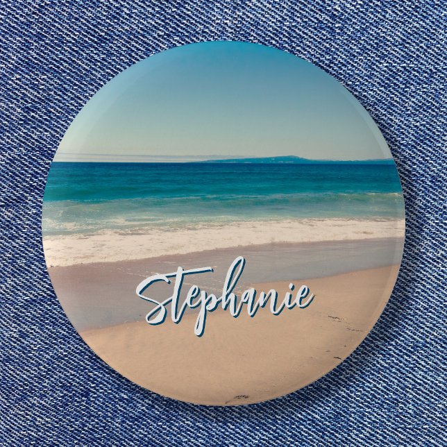 Personalisiertes Strandfoto Ozean Blau Landschaftl Button (Personalized Beach Photo Ocean Blue Scenic Button)