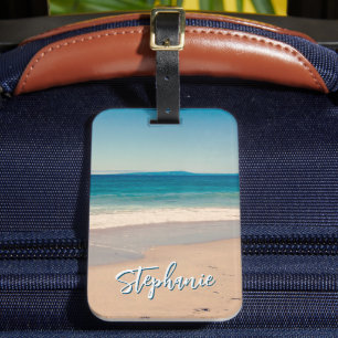 Personalisiertes Strandfoto Ozean Blau Landschaftl Gepäckanhänger