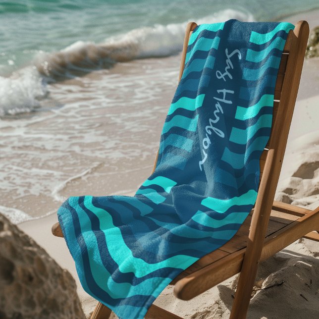 Personalisiertes Strandtuch (Custom Text on Blue Stripped Beach Towel)