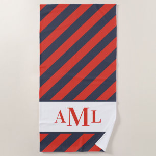 Personalisiertes Strandtuch mit Navy & Red Strip