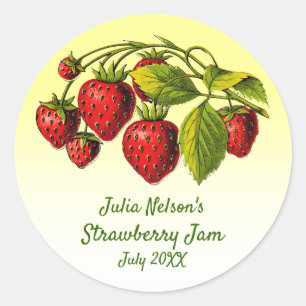 Personalisiertes Strawberry Yellow Ombre Jam Jar L Runder Aufkleber