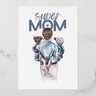 Personalisiertes Super-Mama-Geschenk mit Sohn und Folieneinladung