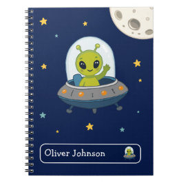 Personalisiertes süßes Alien-Space-Mond-Name-Schul Notizblock
