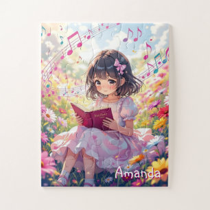Personalisiertes süßes Anime-Mädchen, das ein Buch Puzzle