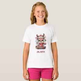 Personalisiertes Süßes Baby-Rentier-Weihnachten Ki T-Shirt