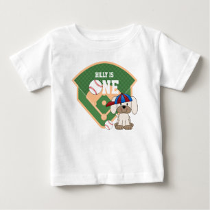Personalisiertes süßes Baseball-Welpen-Hund 1. Geb Baby T-shirt