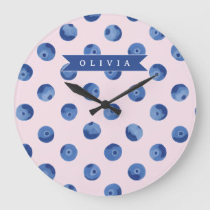 Personalisiertes Süßes Blaubeer-Aquarell-Geschenk Große Wanduhr