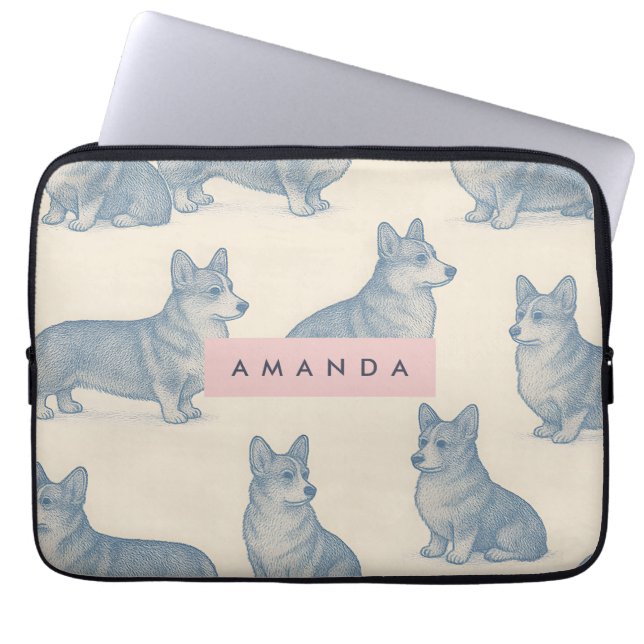 Personalisiertes Süßes Corgi Muster Laptopschutzhülle (Vorderseite)