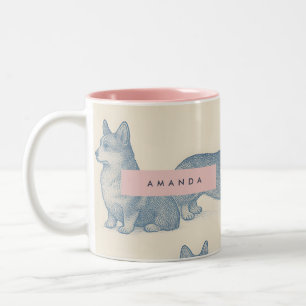 Personalisiertes Süßes Corgi Muster Zweifarbige Tasse