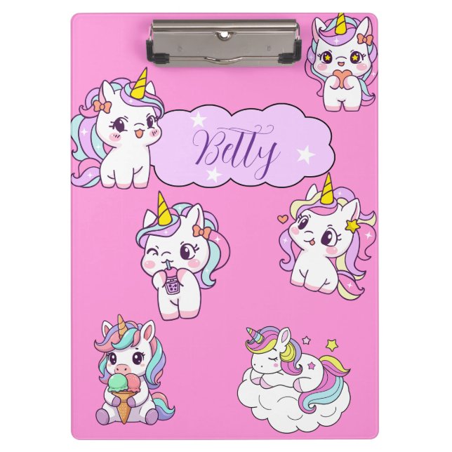 Personalisiertes süßes Einhorn  Klemmbrett (Vorderseite)