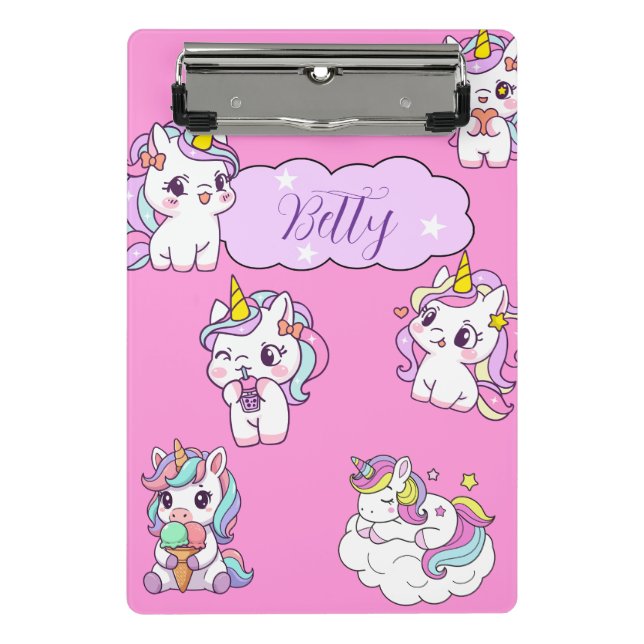 Personalisiertes süßes Einhorn  Mini Klemmbrett (Vorderseite)