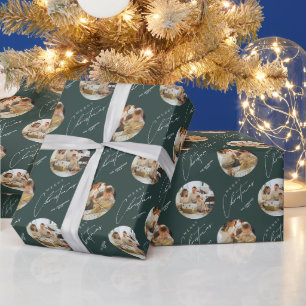 Personalisiertes süßes elegantes grünes Foto-Weihn Geschenkpapier