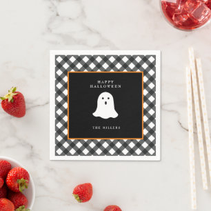 Personalisiertes süßes Gespenst-Gingham-Halloween- Serviette