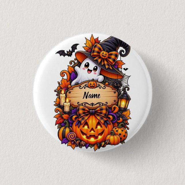 Personalisiertes süßes Halloween-Geist-Foto-Shirt Button (Vorderseite)