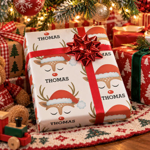 Personalisiertes süßes Jungen-Weihnachts-Rentier-G Geschenkpapier
