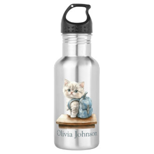 Personalisiertes süßes Kätzchen mit Rucksack Edelstahlflasche