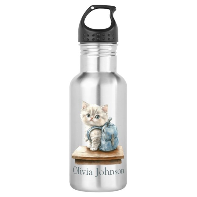Personalisiertes süßes Kätzchen mit Rucksack Edelstahlflasche (Vorderseite)