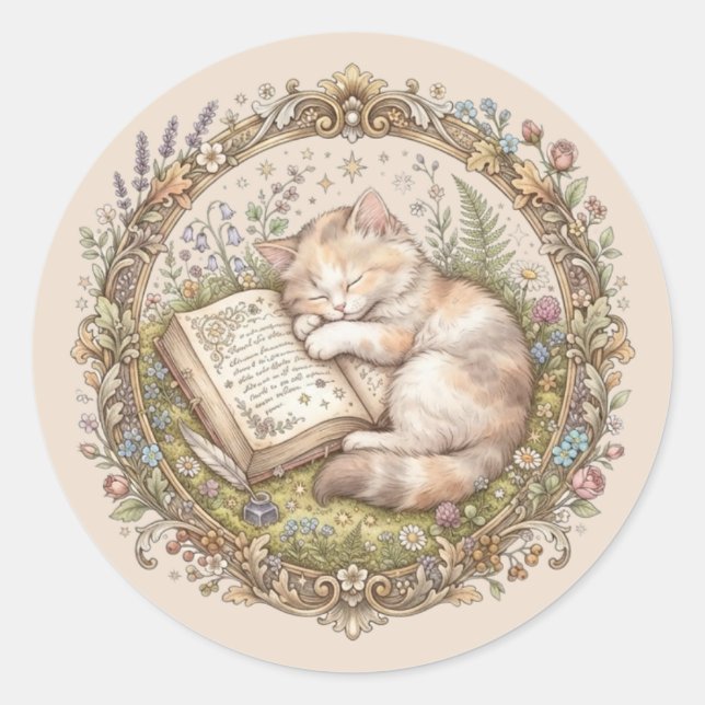 Personalisiertes süßes Katzen-Exlibris Runder Aufkleber (Vorderseite)