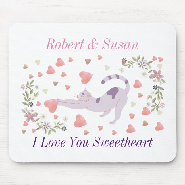 Personalisiertes süßes Katzen-Valentinsgeschenk fü Mousepad (Vorne)