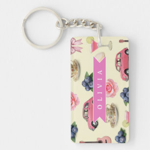Personalisiertes Süßes Koketten Rosa Cocktailband Schlüsselanhänger