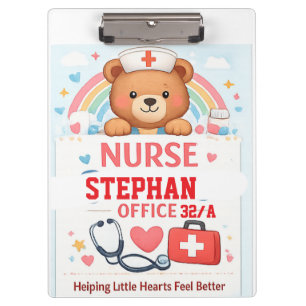 Personalisiertes süßes Krankenpfleger-Bär-Schild, Klemmbrett