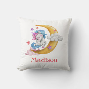 Personalisiertes Süßes Mädchen-Einhorn-Mond-Wolken Kissen