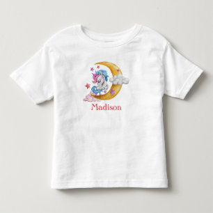 Personalisiertes Süßes Mädchen-Einhorn-Mond-Wolken Kleinkind T-shirt