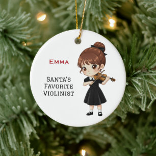 Personalisiertes süßes Mädchen spielt Violine Keramik Ornament