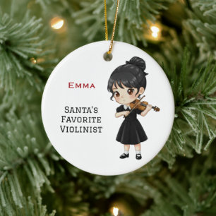 Personalisiertes süßes Mädchen spielt Violine Keramik Ornament