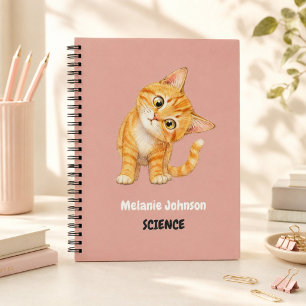 Personalisiertes süßes orangefarbenes Katzen-Schul Notizbuch