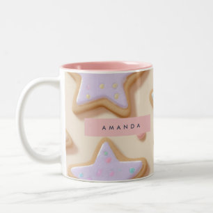 Personalisiertes Süßes Pastell-Stern-Kekse-Muster Zweifarbige Tasse
